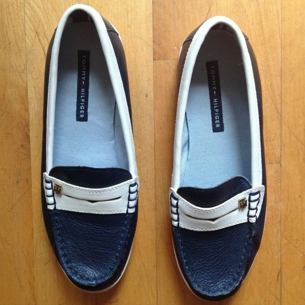 Tommy Hilfiger Men's Navy Leather Penny Loafer Boat Shoes Size 5.5